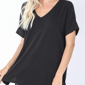 Black Oversized V-Neck Top
